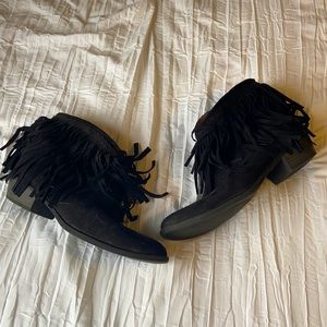 Fringe black suede booties